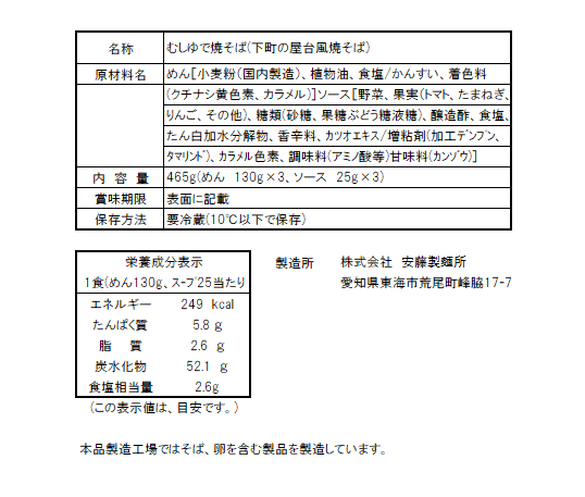 下町のｿｰｽ付焼そば3人前